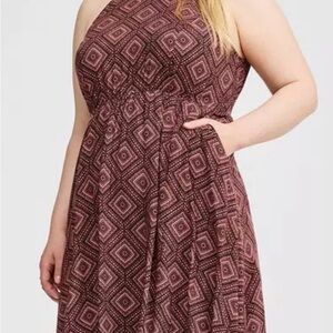 Torrid A-Line Dress in Pink and Brown Geometric Pattern Size 3